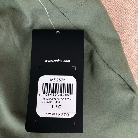 Asics Woven Green Running Shorts - 7”, Built-In Briefs Mens Size L - Picture 9 of 15